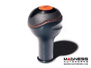 FIAT 500 Gear Shift Knob - Black Italy  - Black Base/ Black Leather Top + Red ABARTH Logo - V2